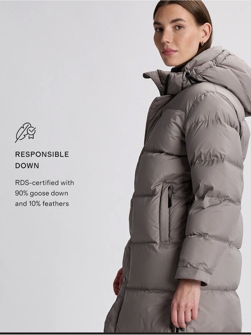 Quince Responsible Down Long Puffer Coat in Morel Grey Size Large y876 - Picture 4 of 12